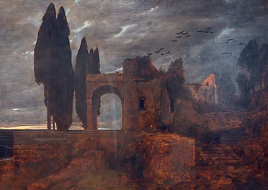 Ruins and Cypress Trees Painting