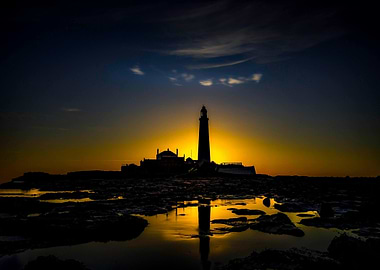 Lighthouse Silhouette at Sunset