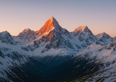 Landscape Snowy Mountain Peak at Sunrise