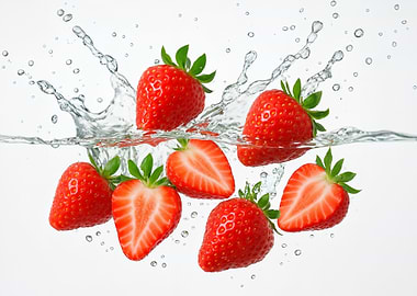 Fresh Strawberries Splashing in Water