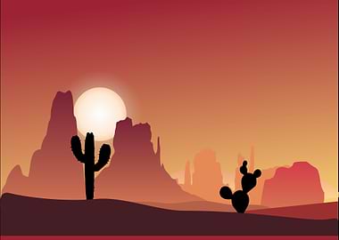 Desert Sunset with Cacti Silhouette