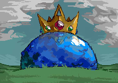 Blue Slime with Crown Pixel Art