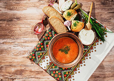 Ukrainian Borscht with Traditional Accompaniments