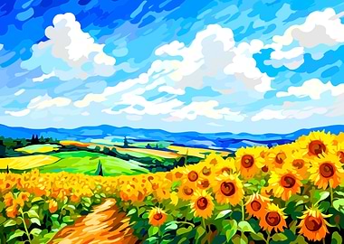 Sunflower Field Landscape Painting