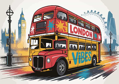 London Bus with Cityscape Background