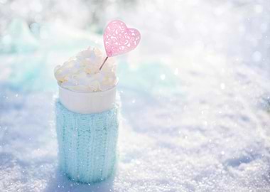 Winter Drink with Heart in Snow
