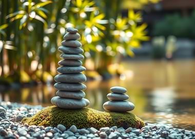 Zen Stone Stacking by the Water