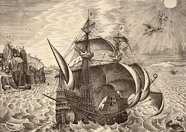 Engraving of a Sailing Ship at Sea