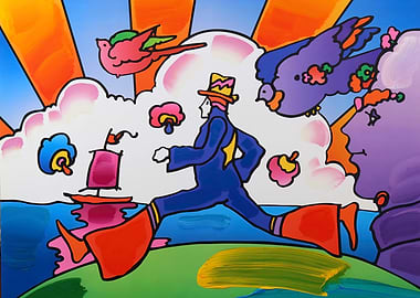 Peter Max Inspired Colorful Landscape Painting