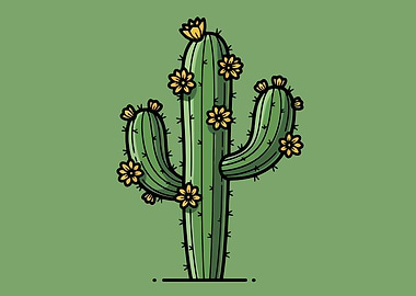 Cartoon Cactus with Yellow Flowers
