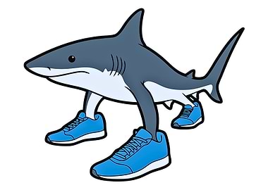 Shark with Sneakers Cartoon Illustration