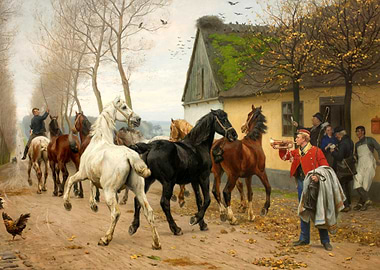 Horse Parade in a Village Painting