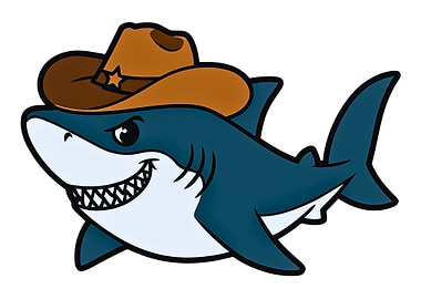 Cartoon Shark Wearing Cowboy Hat