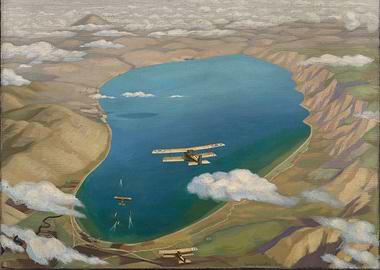 Vintage Biplane Aerial Combat Painting