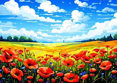 Poppy Field Landscape Painting