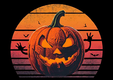 Halloween Pumpkin with Bats and Hands