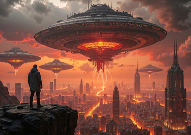 Alien Invasion over Cityscape