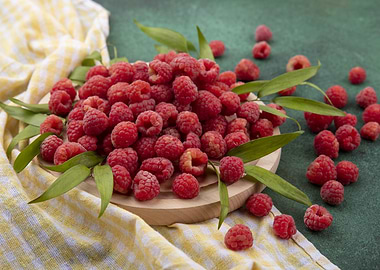 Fresh Raspberries on Wooden Board