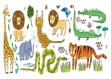 Cartoon Jungle Animals Illustration