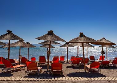 Beach Umbrellas and Chairs, Greek Island