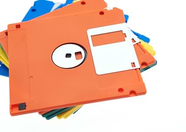 Stack of colorful floppy disks