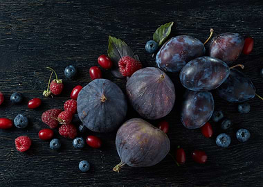 Fresh Fruits on Dark Wooden Surface