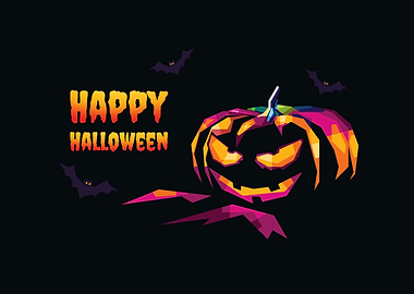 colorful halloween pumpkin with bats