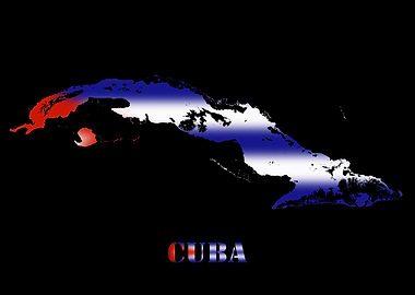 Cuba Topographic Contour Relief Map blending terrain features into its emblematic colorful flag