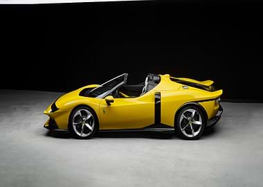 Yellow Ferrari sports car studio shot