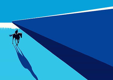 Horse and Rider in Blue Landscape