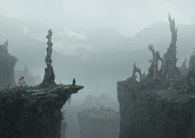 Misty Fantasy Landscape with Figure