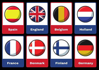 European Country Flags Cartoon Style