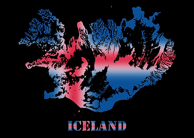 Iceland Topographic Contour Relief Map blending terrain features into its emblematic colorful flag