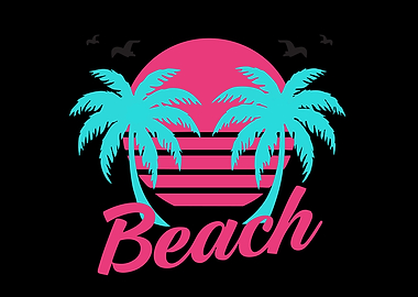 Retro Beach Palm Trees Graphic