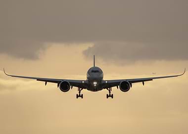 Airbus A350 landing at Sunset