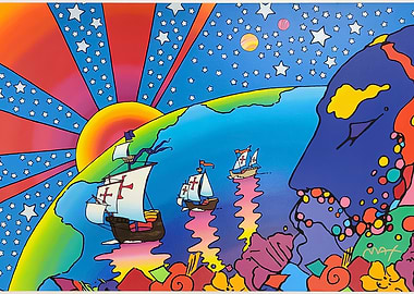 Peter Max Style World Exploration Painting