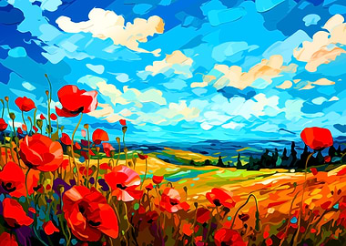 Poppy Field Landscape Painting