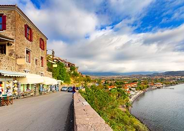 Scenic Coastal Townscape with Stone Buildings, Molivos