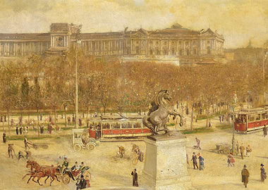 Cityscape Painting with Horse Statue