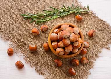 Hazelnuts in a Bowl with Rosemary