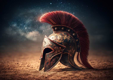 Spartan Helmet on Desert Landscape