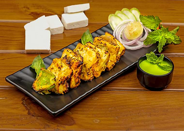 Paneer Tikka on Black Plate