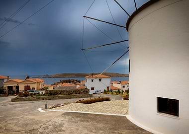 Greek Island Windmill and Coastal Village, Lesbos