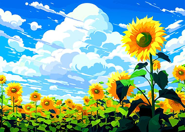 Sunflower Field Under a Cloudy Sky