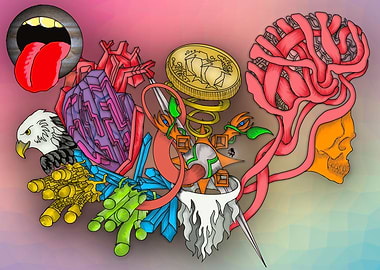 Surreal Collage of Objects and Symbols