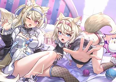Anime Cat Girls on Bed