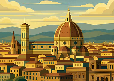Florence cityscape illustration art deco style