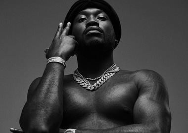 Meek Mill Black and White Portrait
