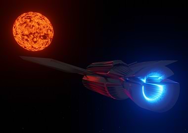 Futuristic Spaceship Near a Fiery Sun