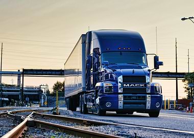 Blue Mack Truck on the Road